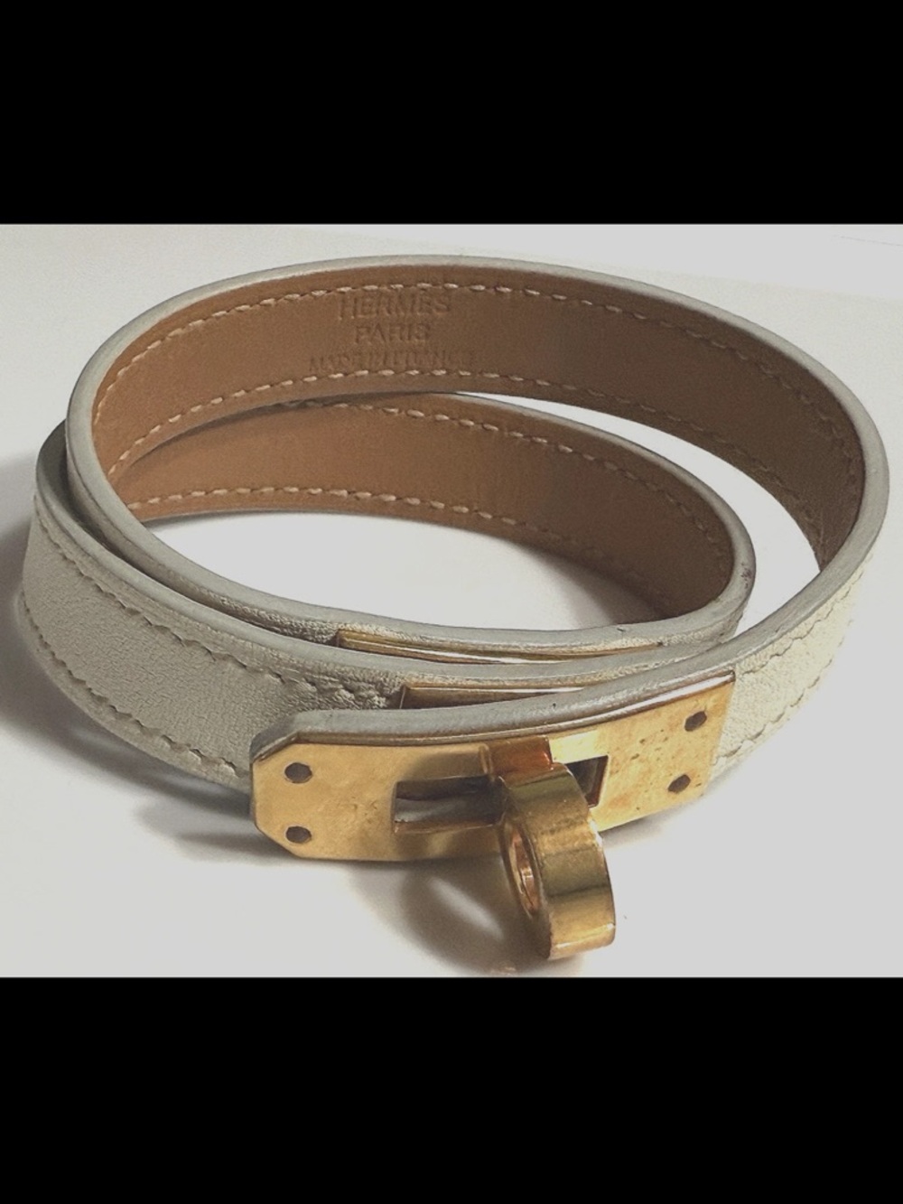 HERMES - Kelly Double Tour Wrap Bracelet - White Leather & Gold Hardware